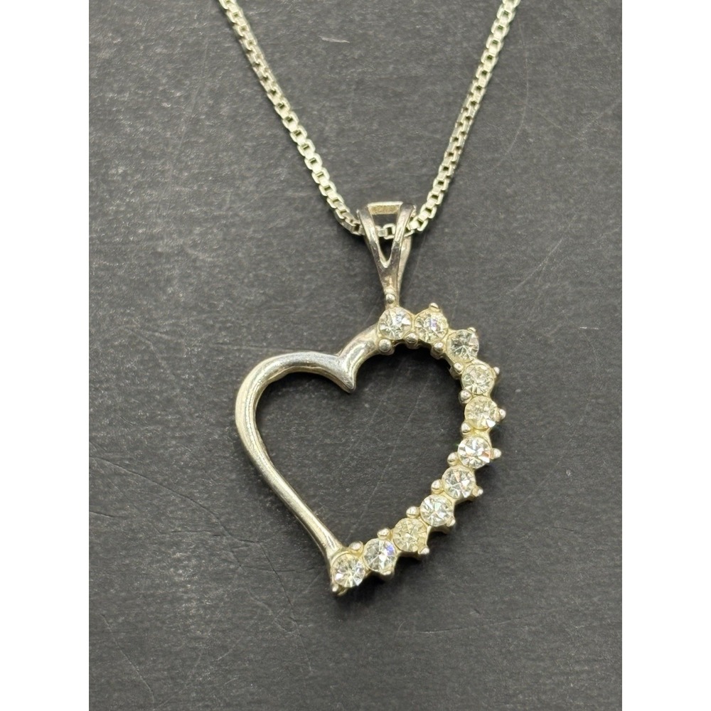 18" Sterling Silver Cubic Zirconia Heart Pendant Necklace 925 H4
